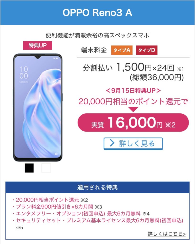 OPPO Reno3 A料金プラン